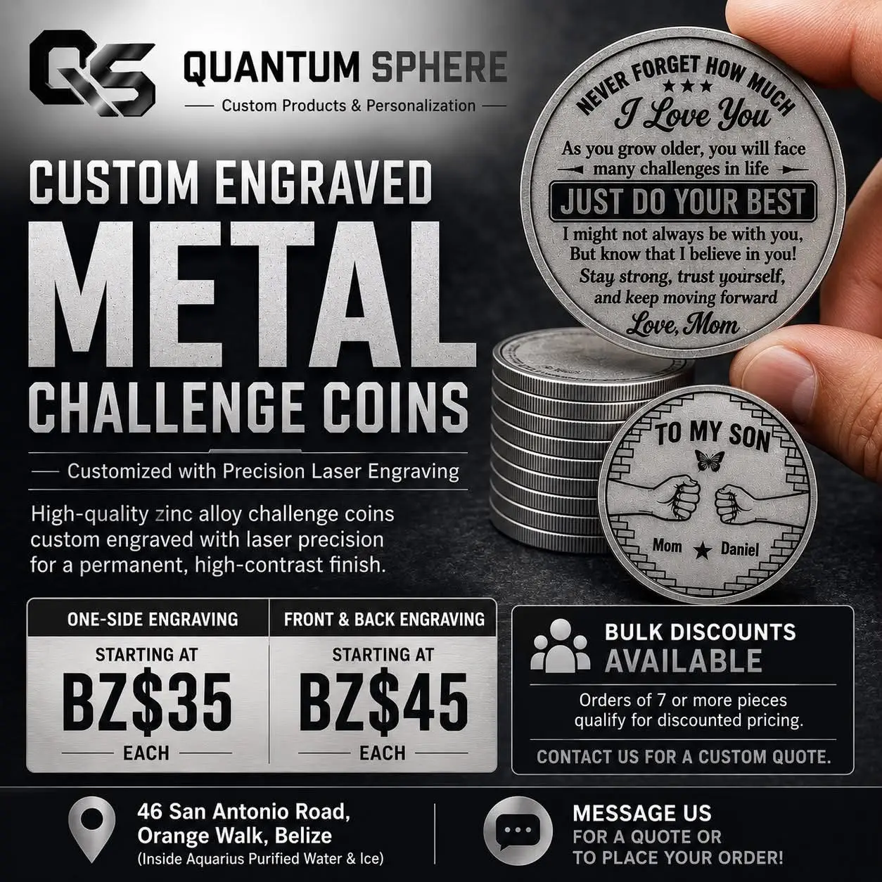 Custom Engraved Metal Challenge Coin by Quantum Sphere